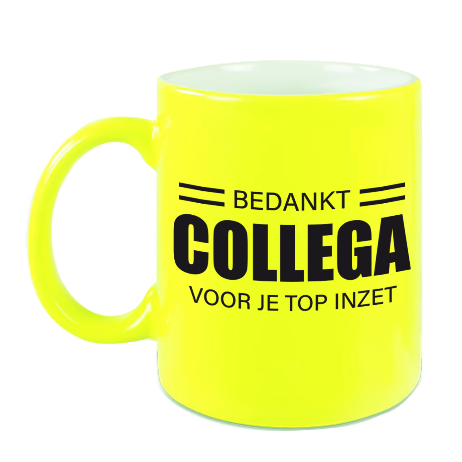 1x stuks collega cadeau mok / beker neon geel bedankt collega voor je top inzet -