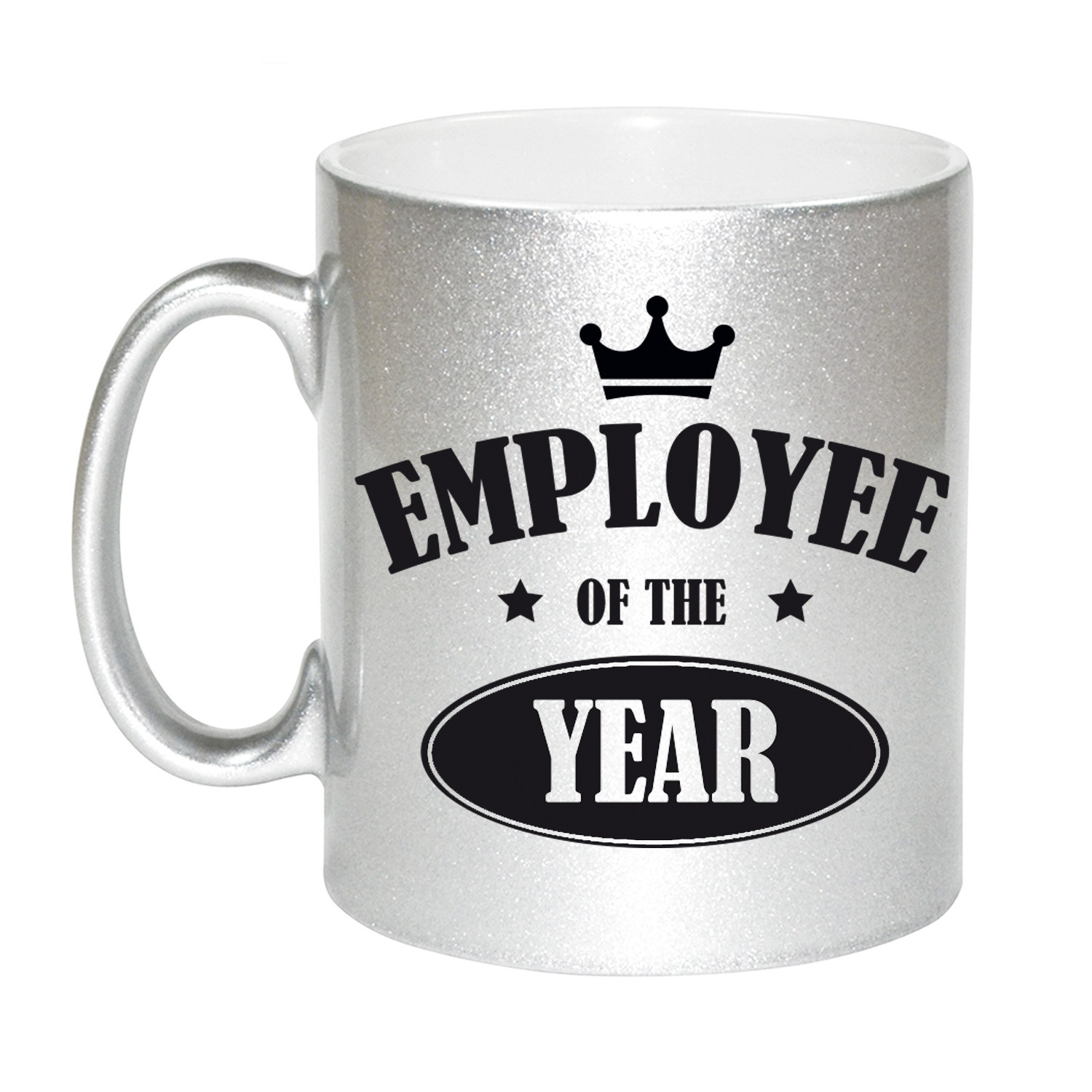 1x stuks collega cadeau mok / beker zilver employee of the year -