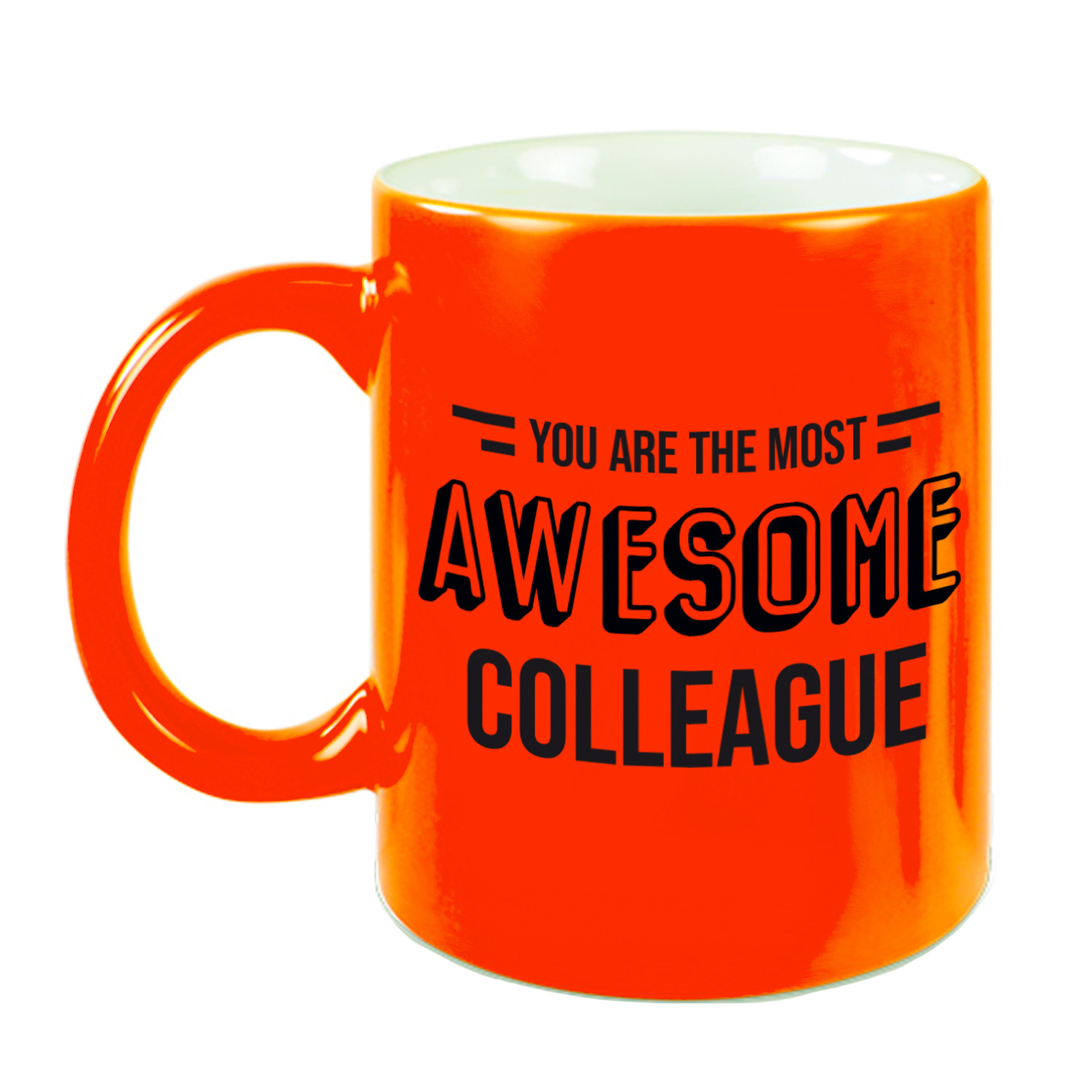 1x stuks collega cadeau mok / beker neon oranje the most awesome colleague -