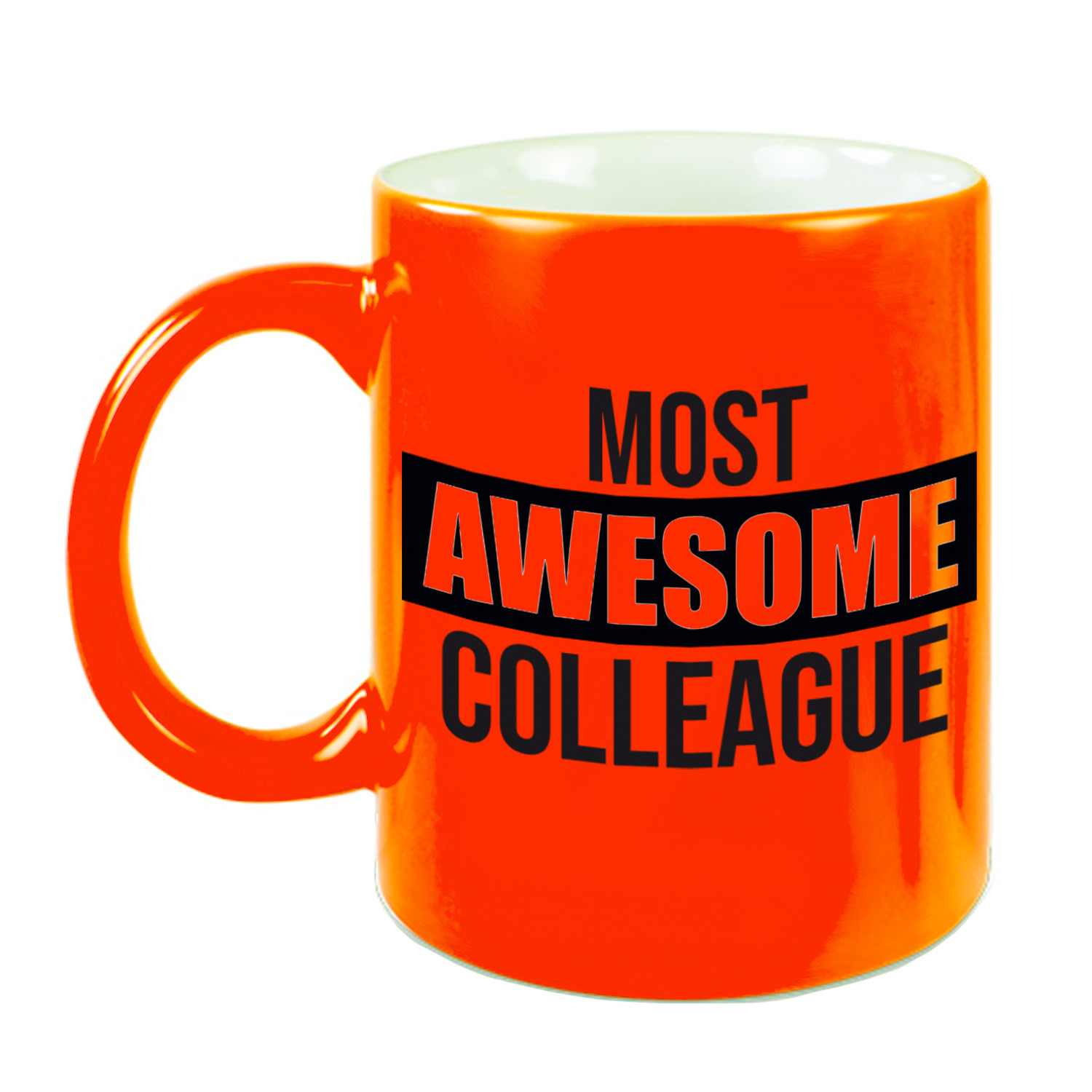 1x stuks collega cadeau mok / beker neon oranje most awesome colleague -