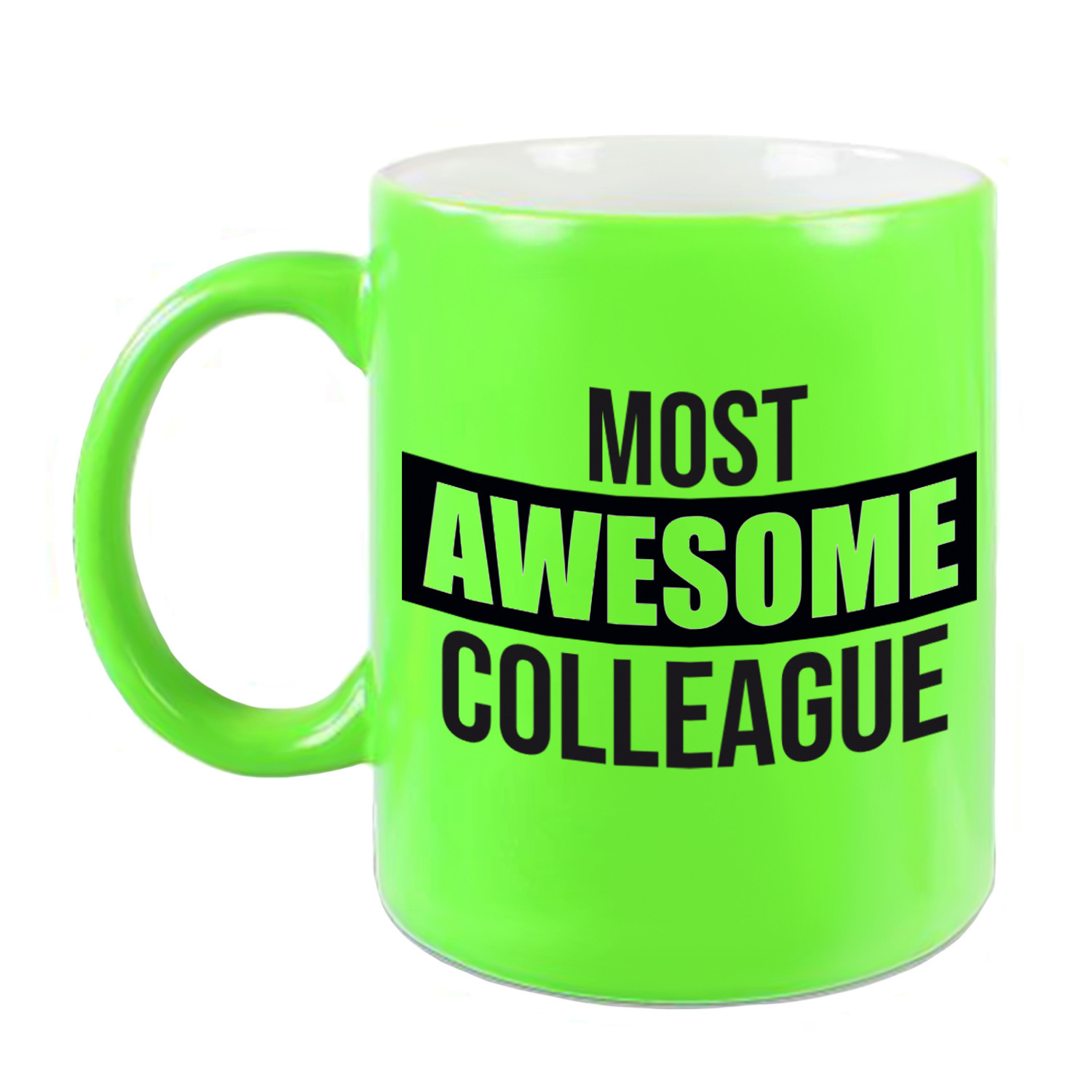 1x stuks collega cadeau mok / beker neon groen most awesome colleague -
