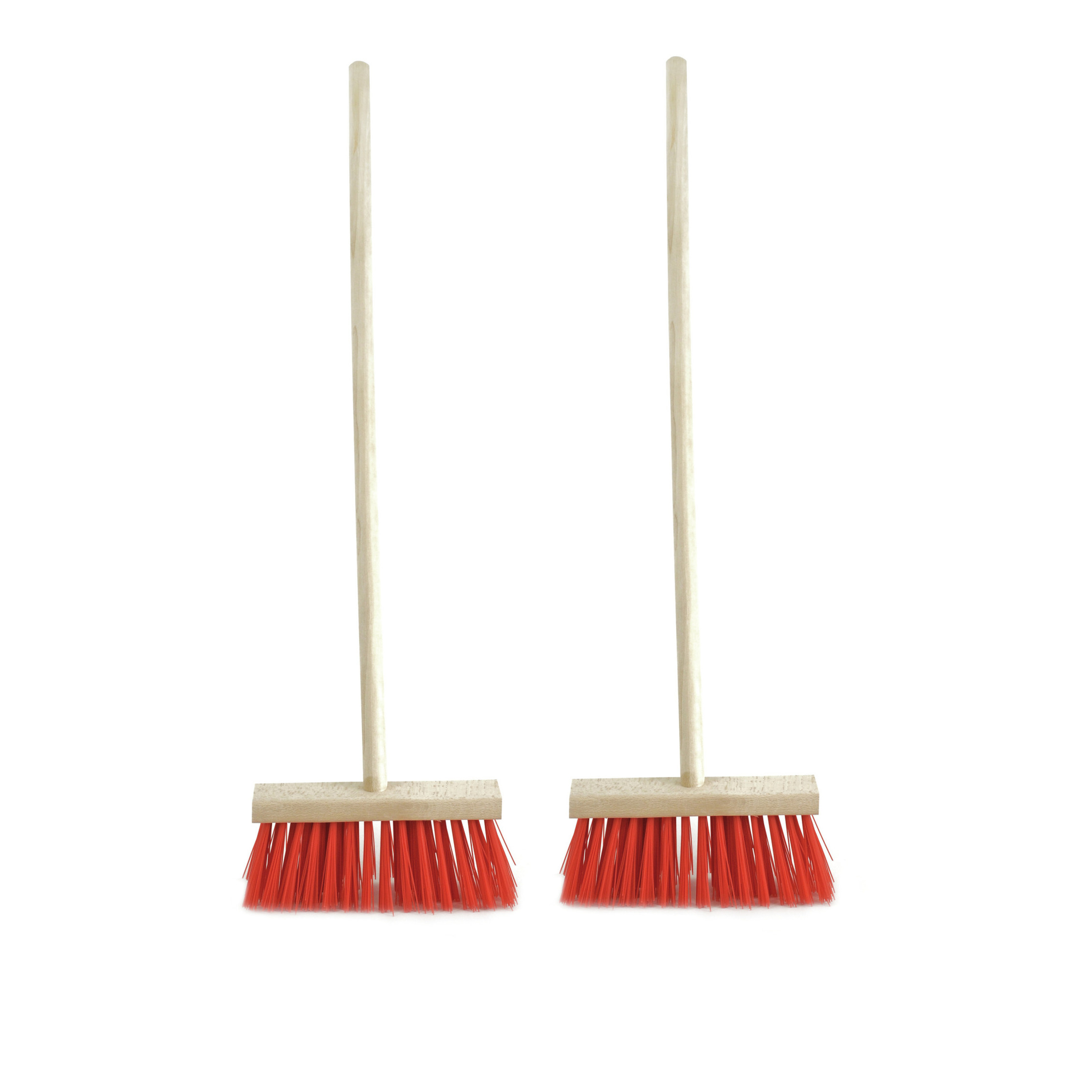 Set van 2x stuks buiten kinderbezems rood met steel -