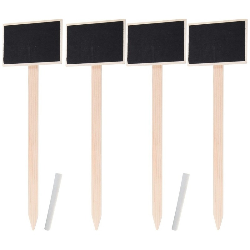 4x Plantenstekers krijtbordjes/schoolbordjes op stokje 34 cm -