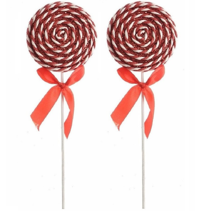 8x Hang kerstdecoratie foam lolly glitter rood/wit 28 cm -