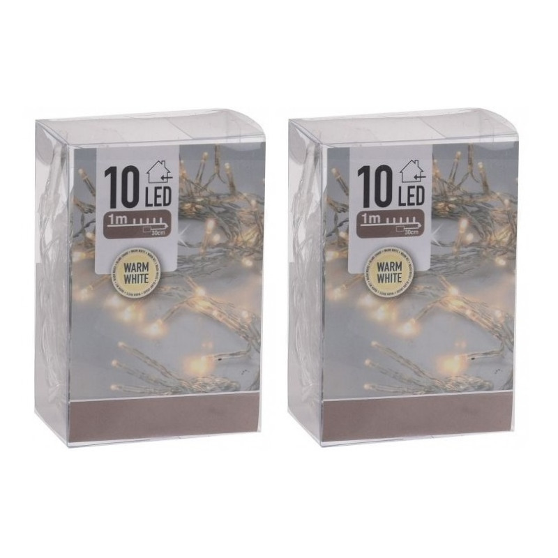 Kerstverlichting lichtsnoer - 10x stuks - 10 led lampjes - warm wit - 1 meter - op batterij -