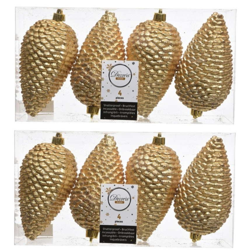 12x Gouden dennenappels kerstballen 12 cm kunststof glitter -
