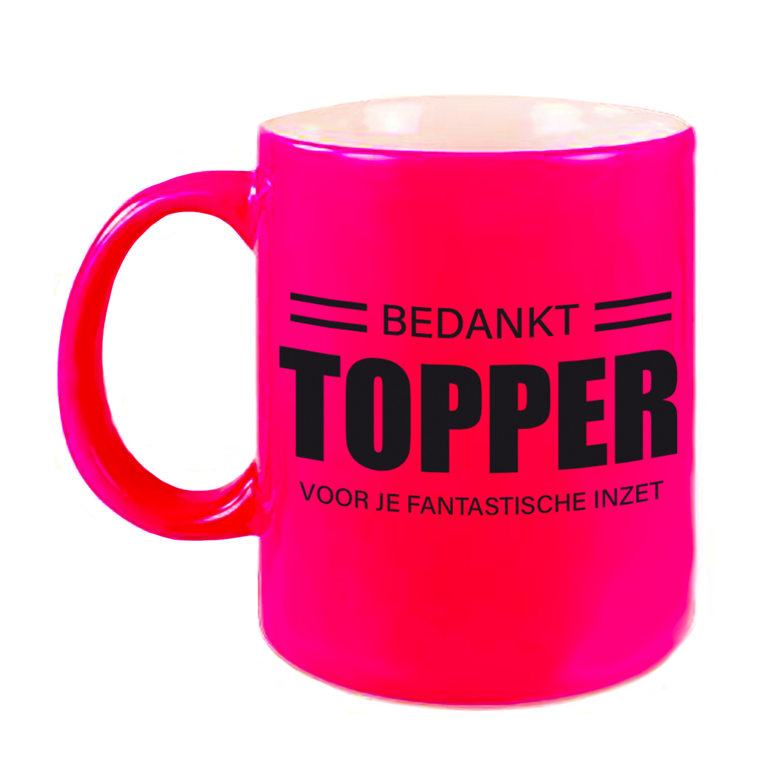 Collega cadeau mok / beker neon roze bedankt topper voor je fantastische inzet afscheid/pensioen -
