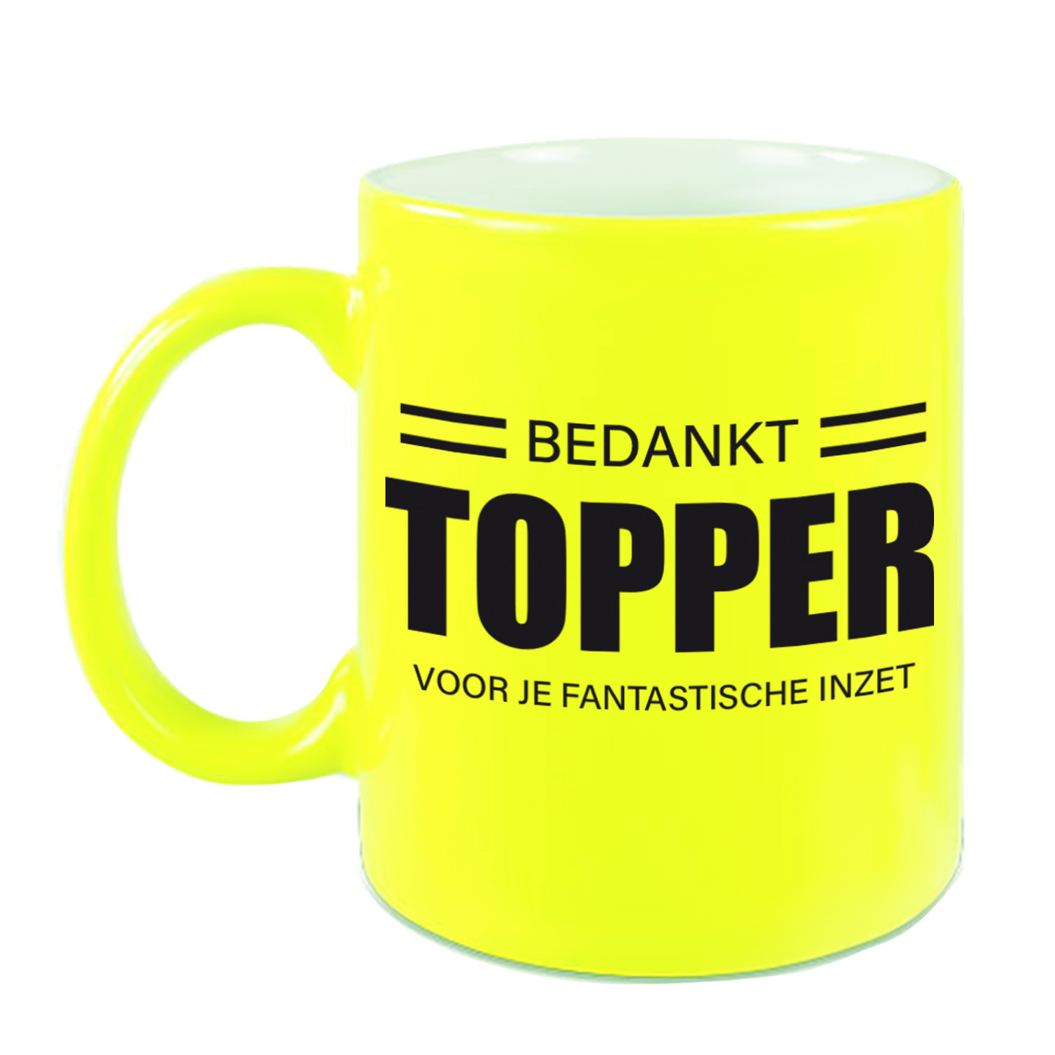 Collega cadeau mok / beker neon geel bedankt topper voor je fantastische inzet afscheid/pensioen -