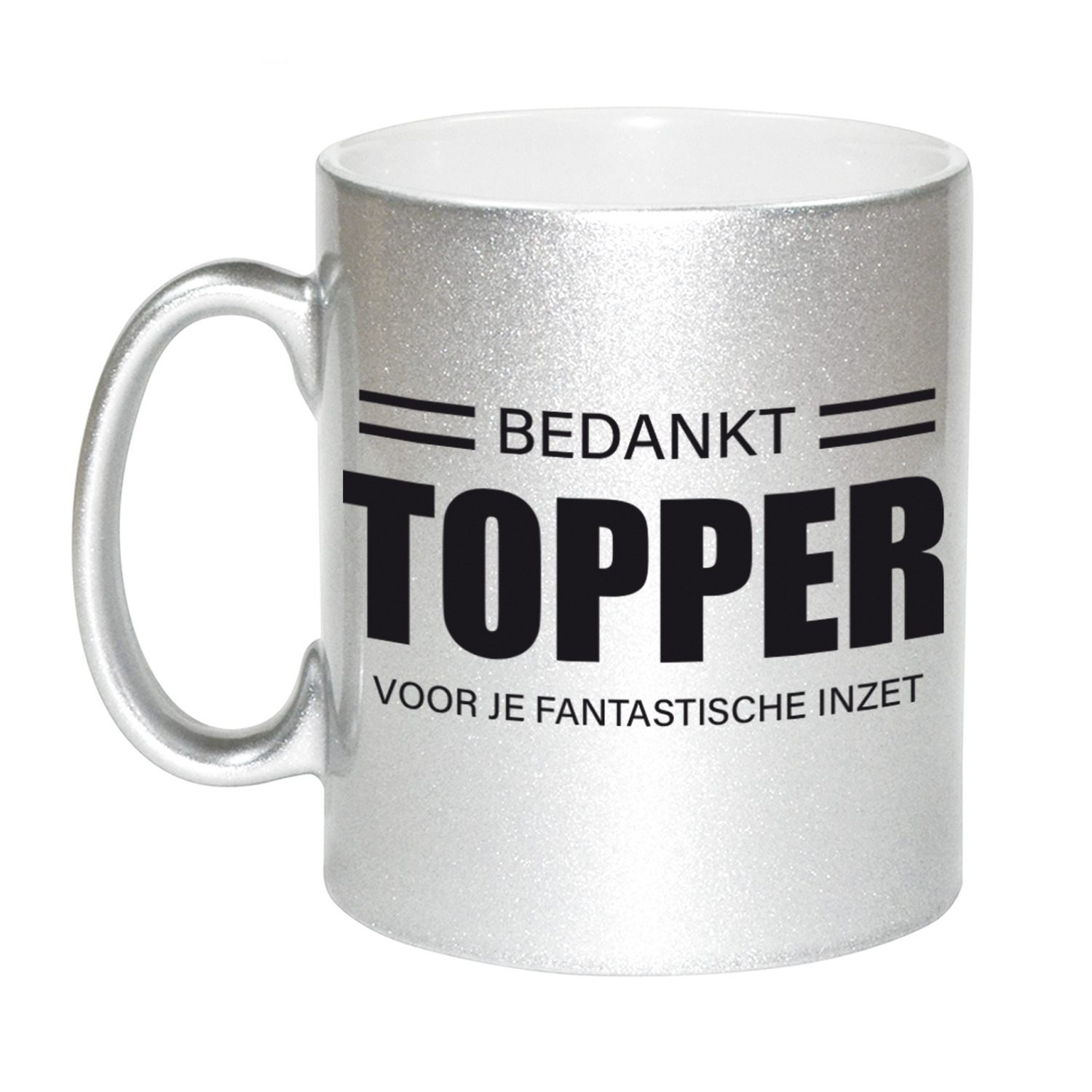 Collega cadeau mok / beker zilver bedankt topper voor je fantastische inzet afscheid/pensioen kado -