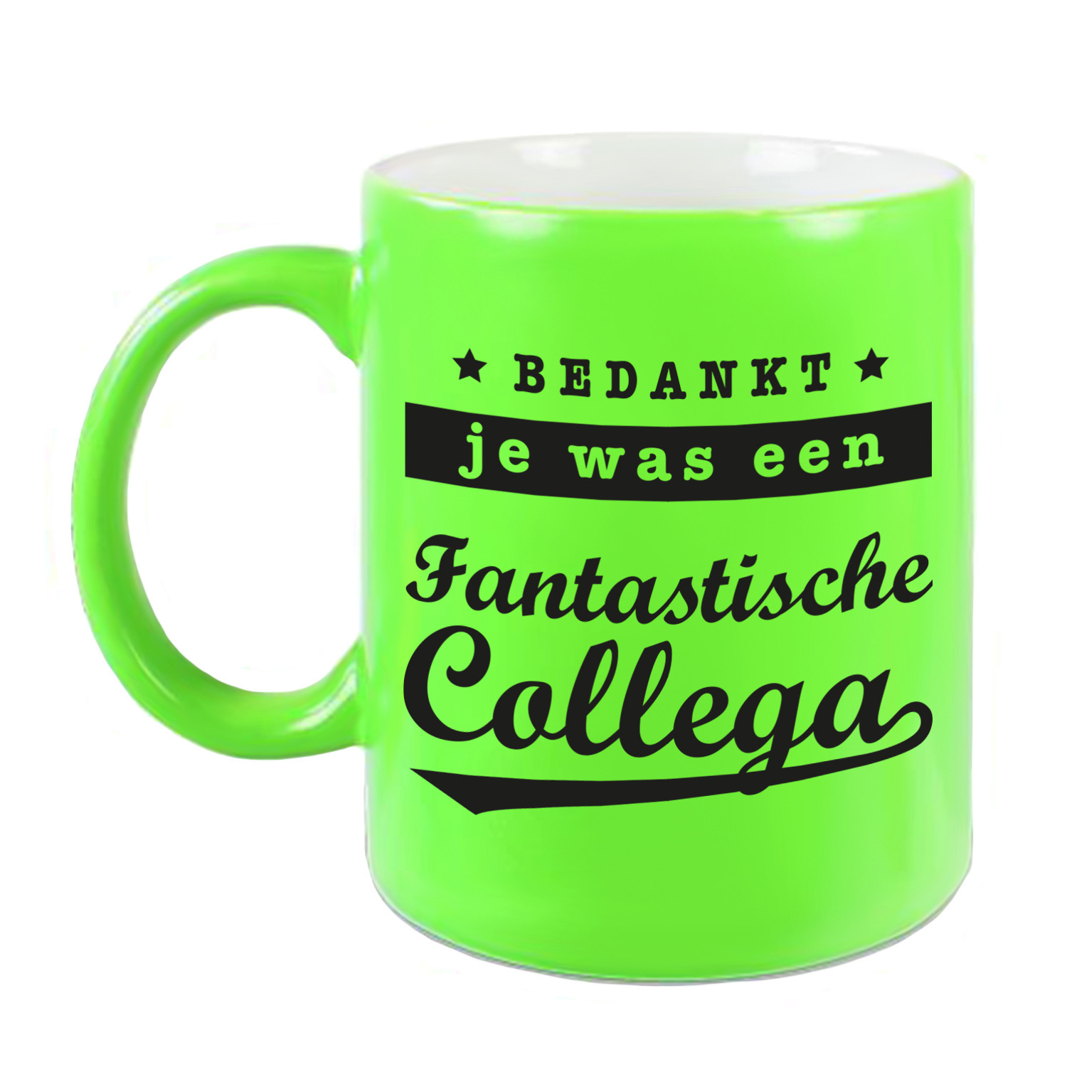 Collega cadeau mok / beker neon groen bedankt je was een fantastische collega afscheid/pensioen kado -