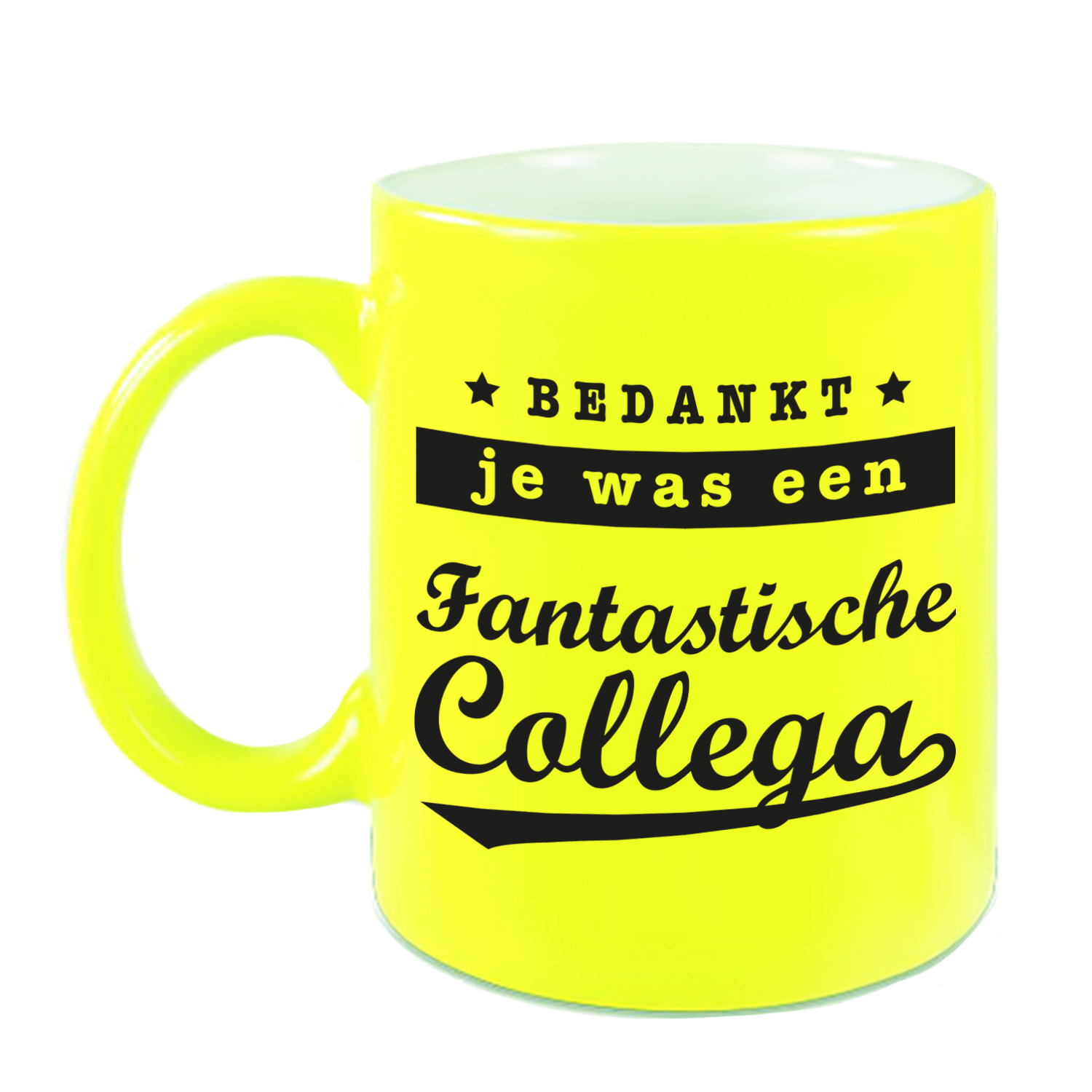 Collega cadeau mok / beker neon geel bedankt je was een fantastische collega afscheid/pensioen kado -