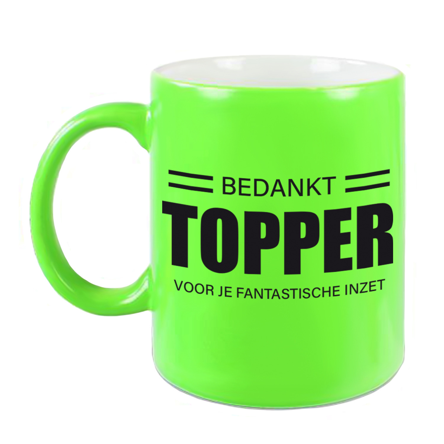 Collega cadeau mok / beker neon groen bedankt topper voor je fantastische inzet afscheid/pensioen -