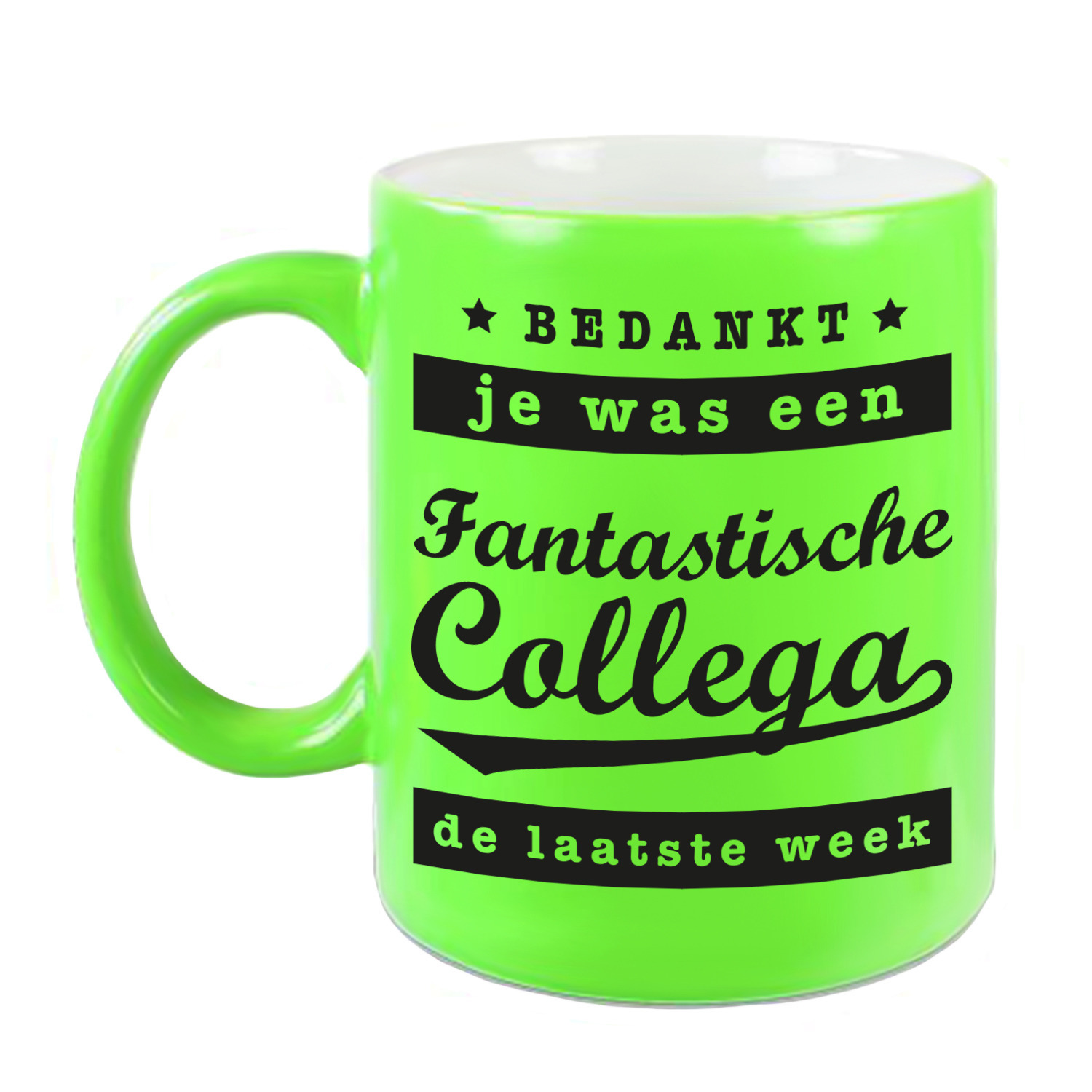 Collega cadeau mok / beker neon groen een fantastische collega laatste week afscheid / pensioen kado -