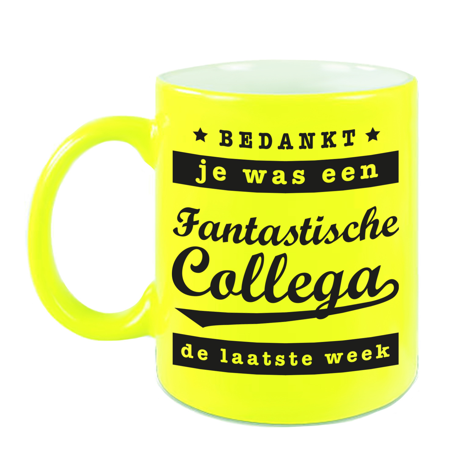Collega cadeau mok / beker neon geel een fantastische collega laatste week afscheid/pensioen kado -