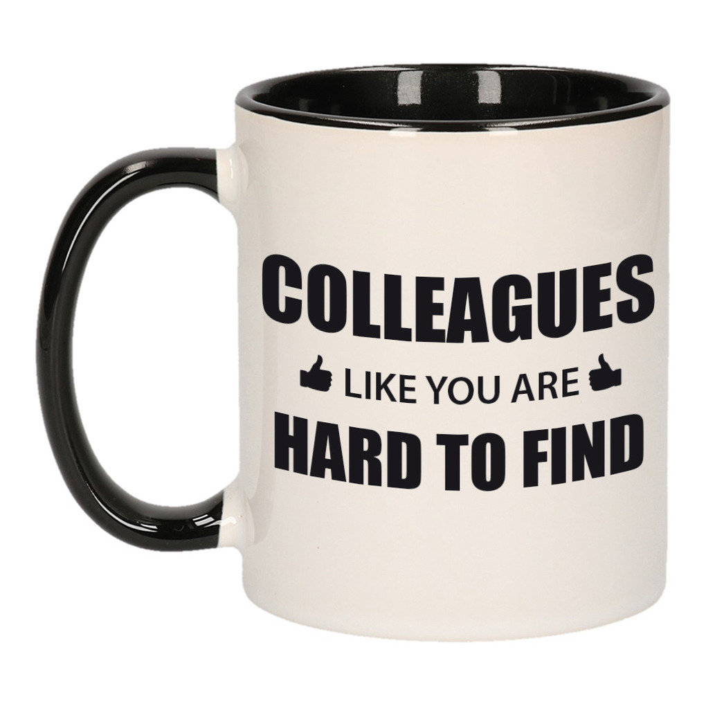Collega cadeau mok / beker zwart colleagues like you are hard to find -