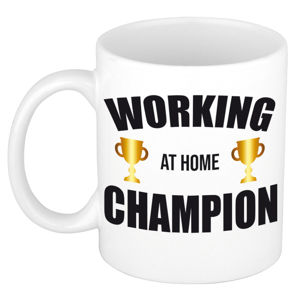Thuiswerken bedankt cadeau mok / beker working at home champion -