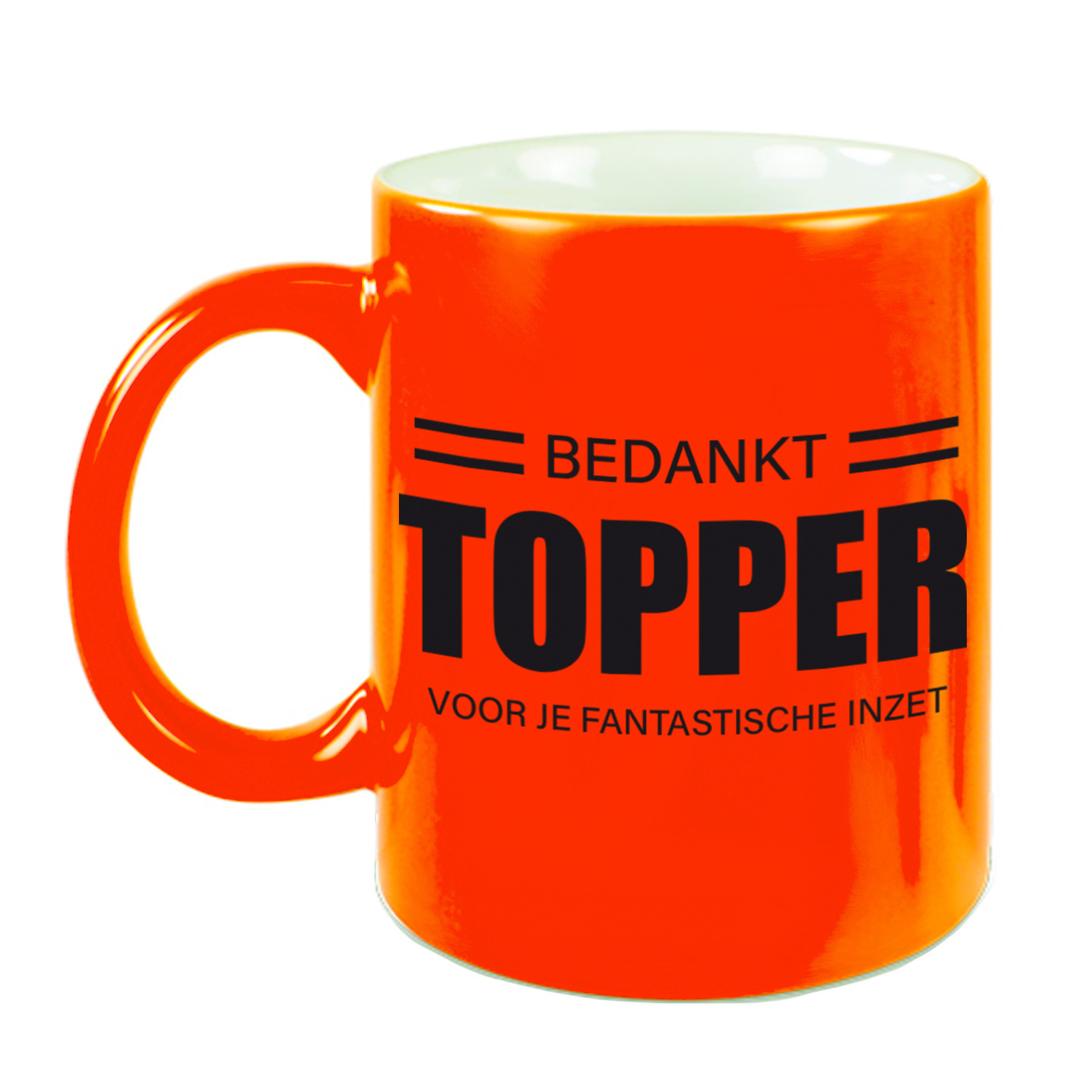Collega cadeau mok / beker neon oranje bedankt topper voor je fantastische inzet afscheid/pensioen -