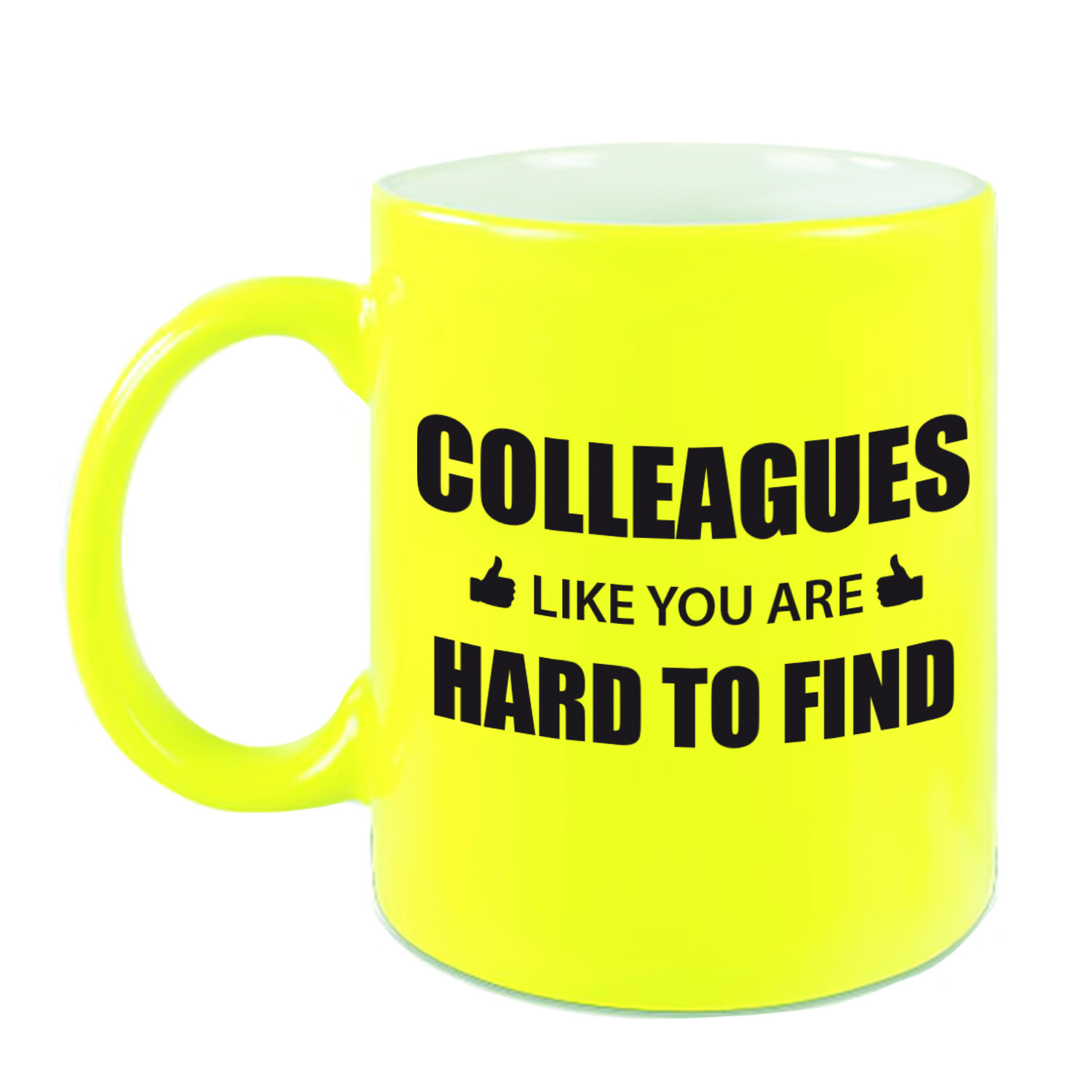 Collega cadeau mok / beker neon geel colleagues like you are hard to find -