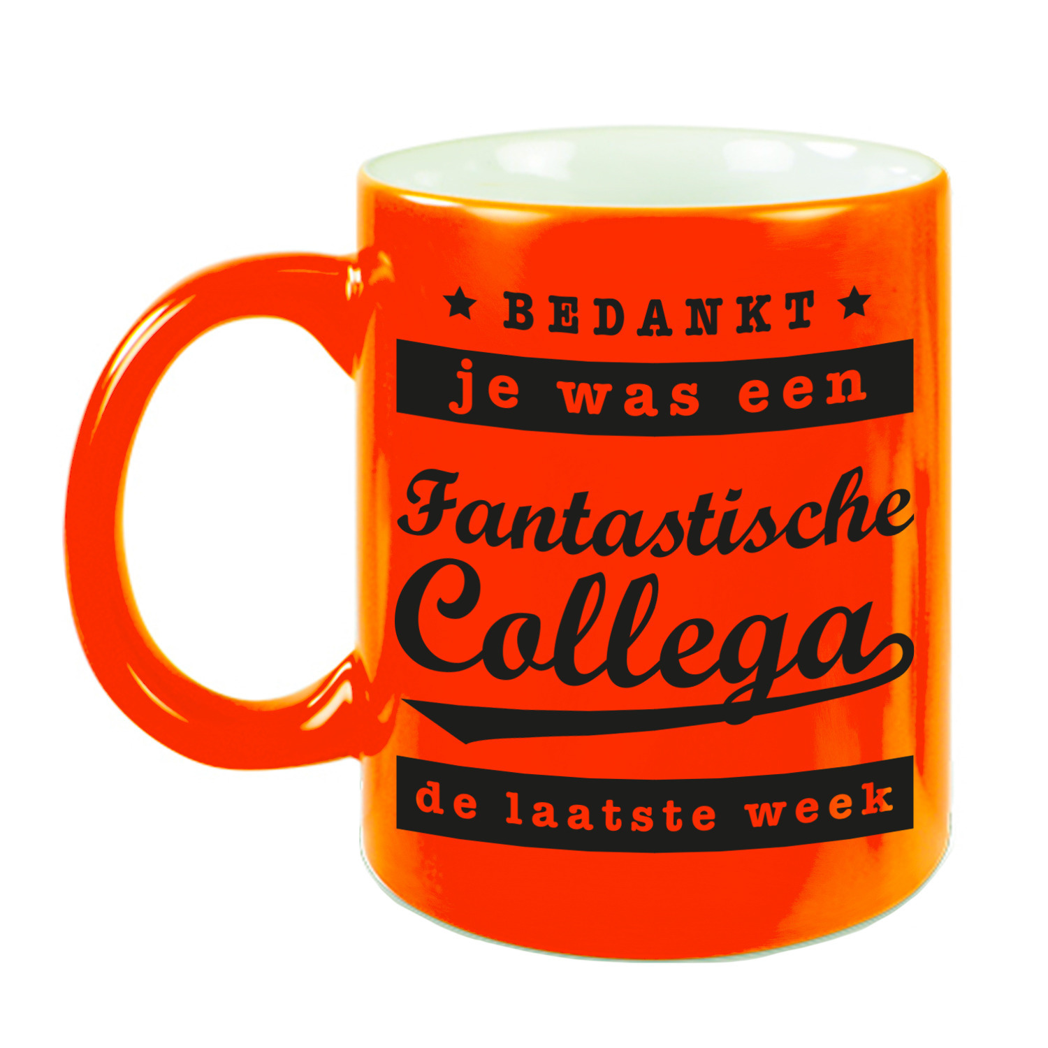 Collega cadeau mok / beker neon oranje een fantastische collega laatste week afscheid/pensioen kado -