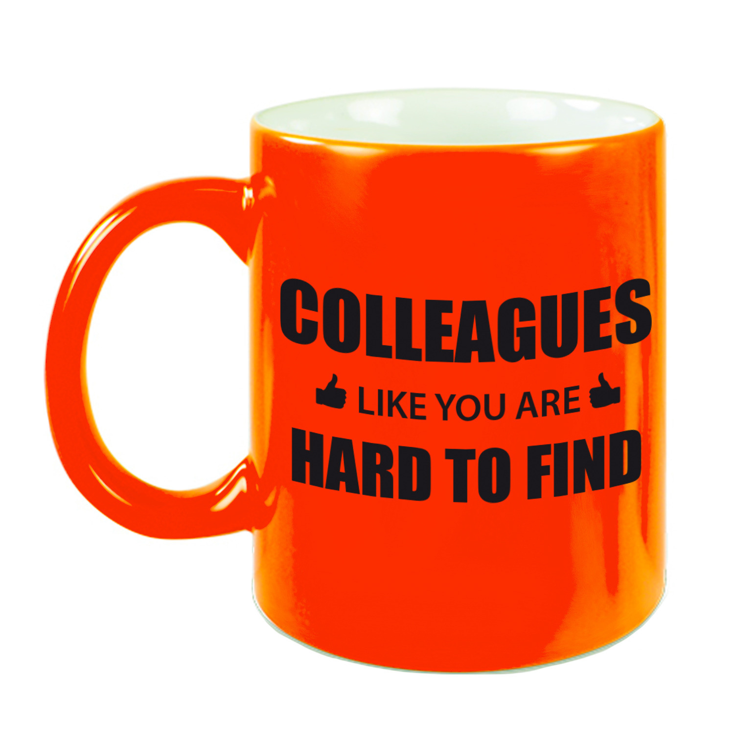Collega cadeau mok / beker neon oranje colleagues like you are hard to find -