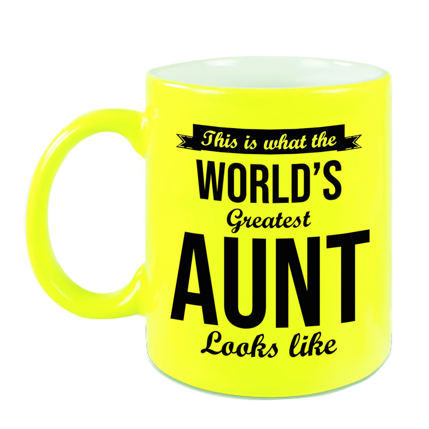 Tante cadeau mok / beker neon geel This is what the Worlds Greatest Aunt looks like -