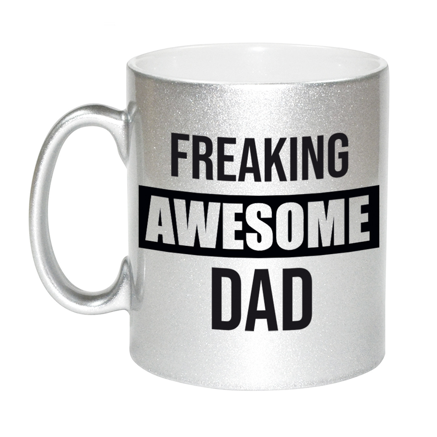 Vader cadeau zilveren mok / beker freaking awesome dad -
