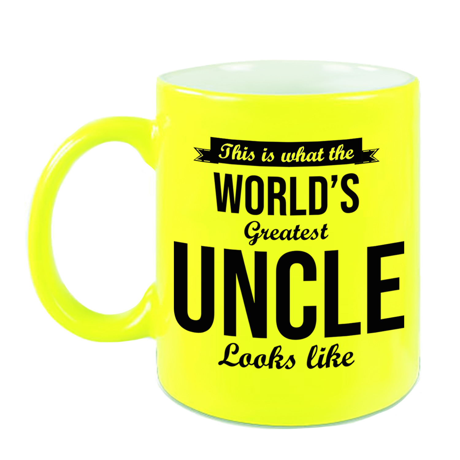 Oom cadeau mok / beker neon geel This is what the Worlds Greatest Uncle looks like -