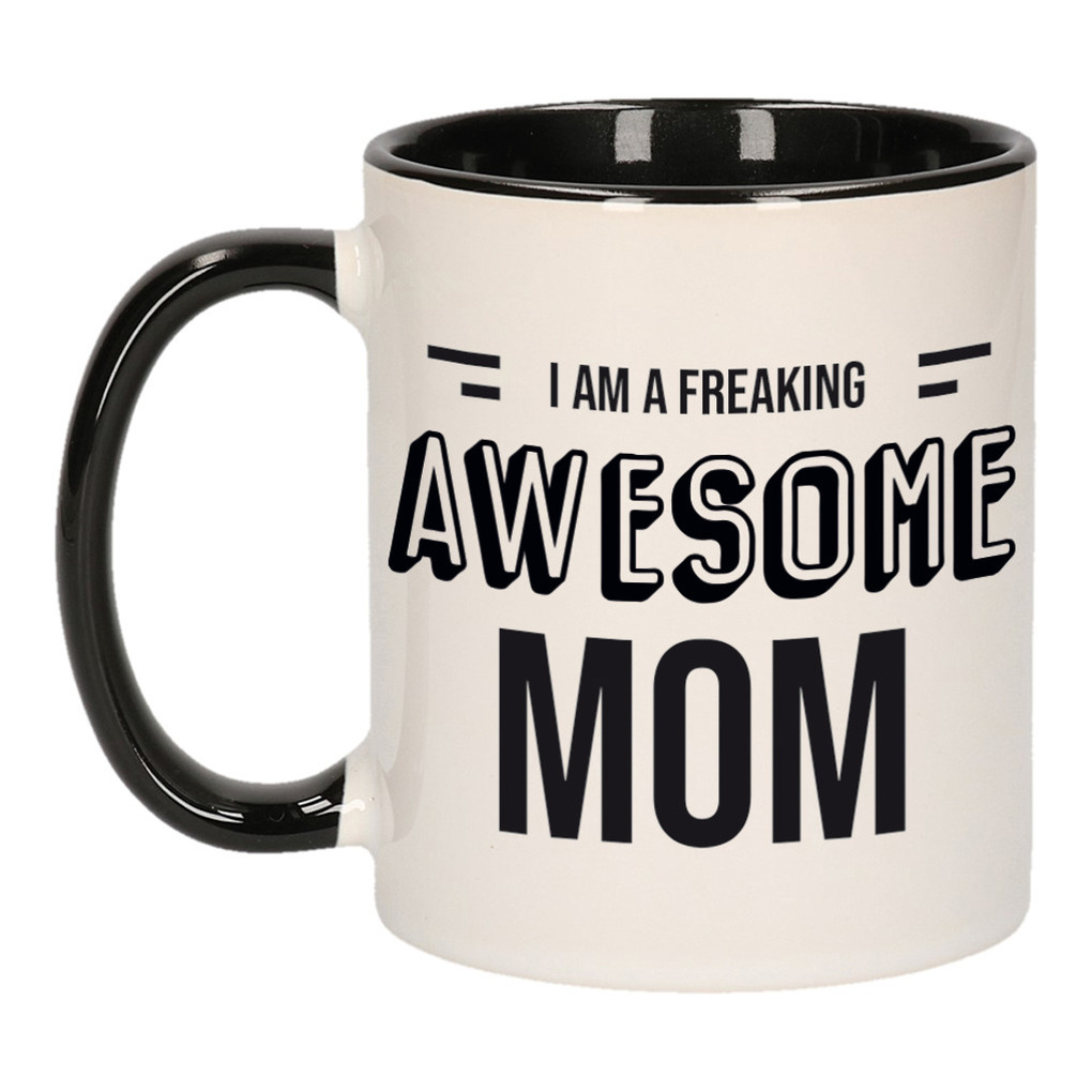 Moeder cadeau mok / beker zwart I am a freaking awesome mom -