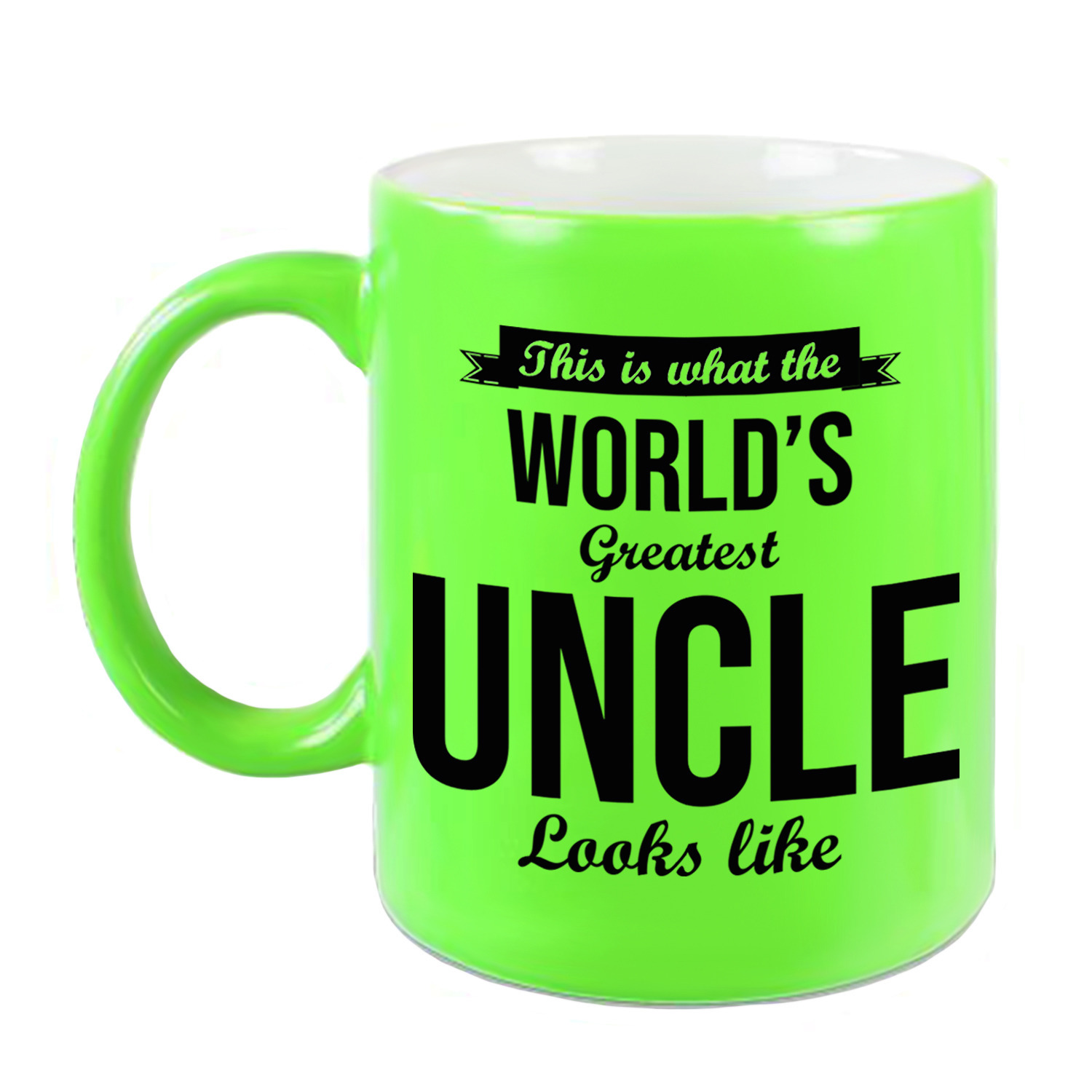 Oom cadeau mok / beker neon groen This is what the Worlds Greatest Uncle looks like -