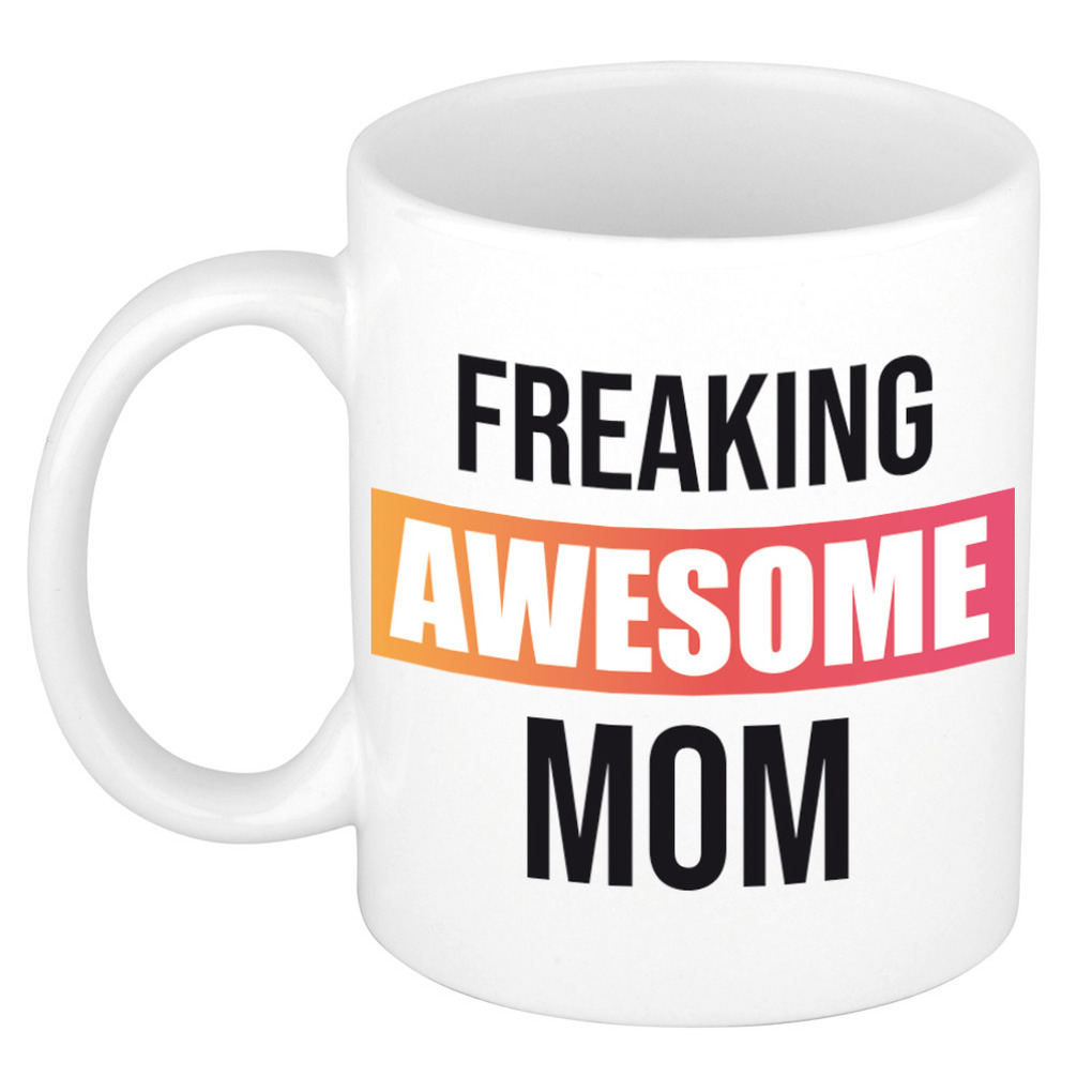 Moeder cadeau mok / beker freaking awesome mom gekleurd kader -