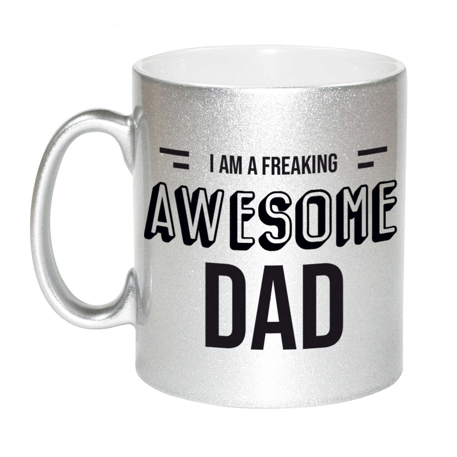 Vader cadeau zilveren mok / beker I am a freaking awesome dad -