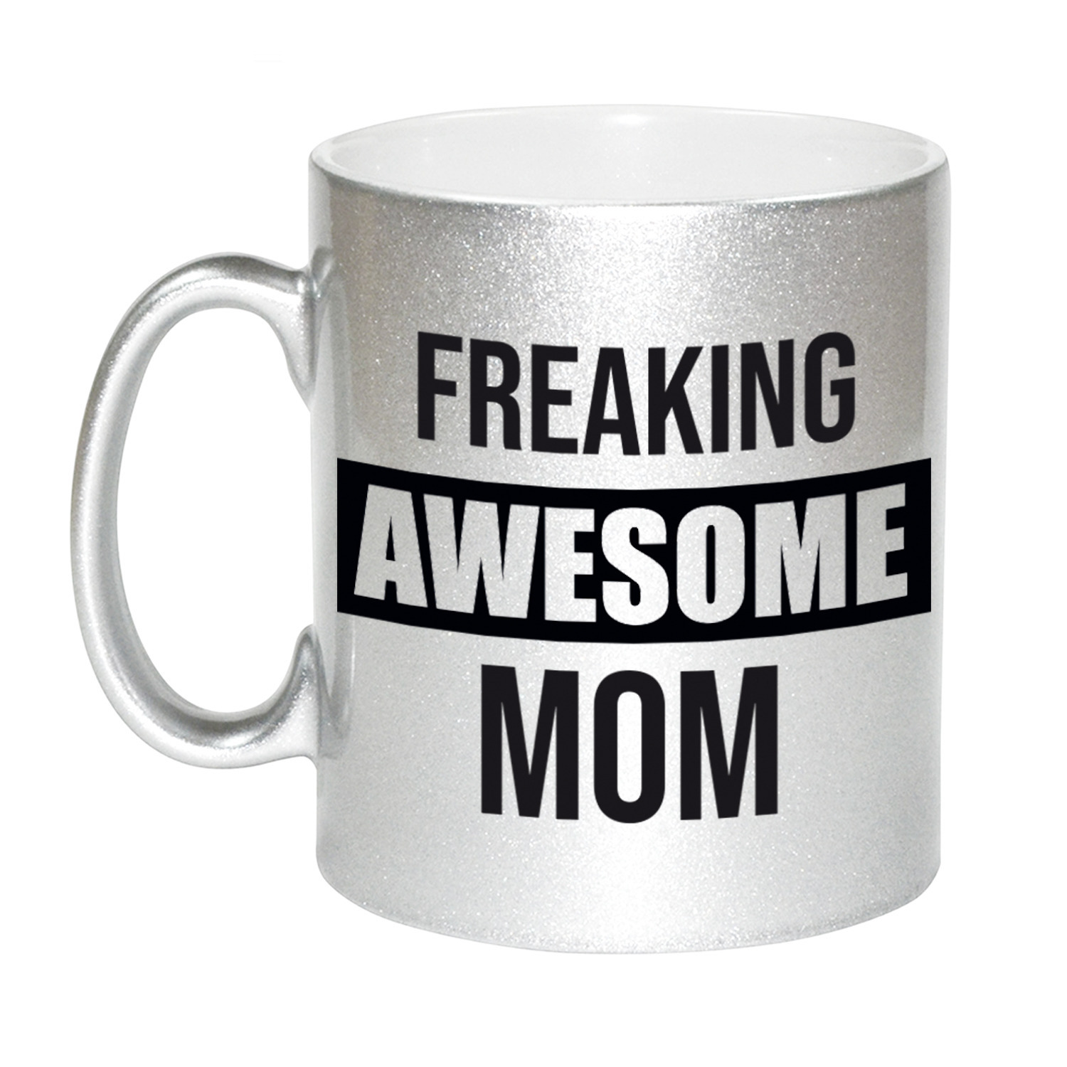 Moeder cadeau zilveren mok / beker freaking awesome mom -