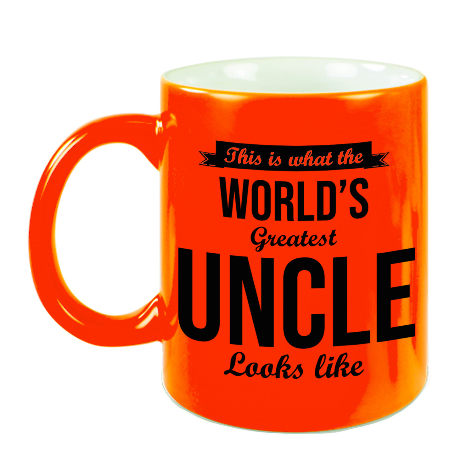 Oom cadeau mok / beker neon oranje This is what the Worlds Greatest Uncle looks like -