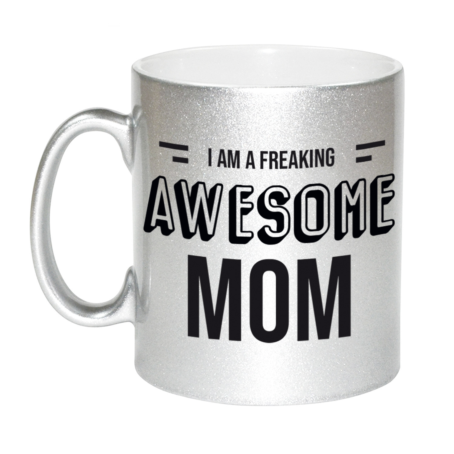Moeder cadeau zilveren mok / beker I am a freaking awesome mom -