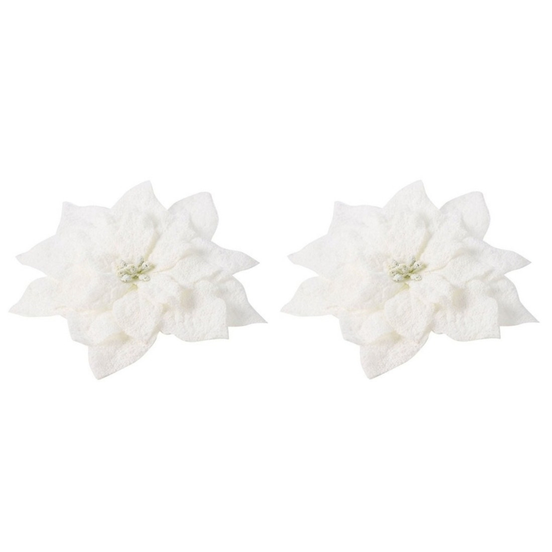 4x Kerstboomversiering op clip witte besneeuwde bloem 15 cm -