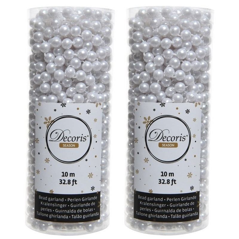 6x stuks winter witte kralenslingers kerstslinger 10 mtr -