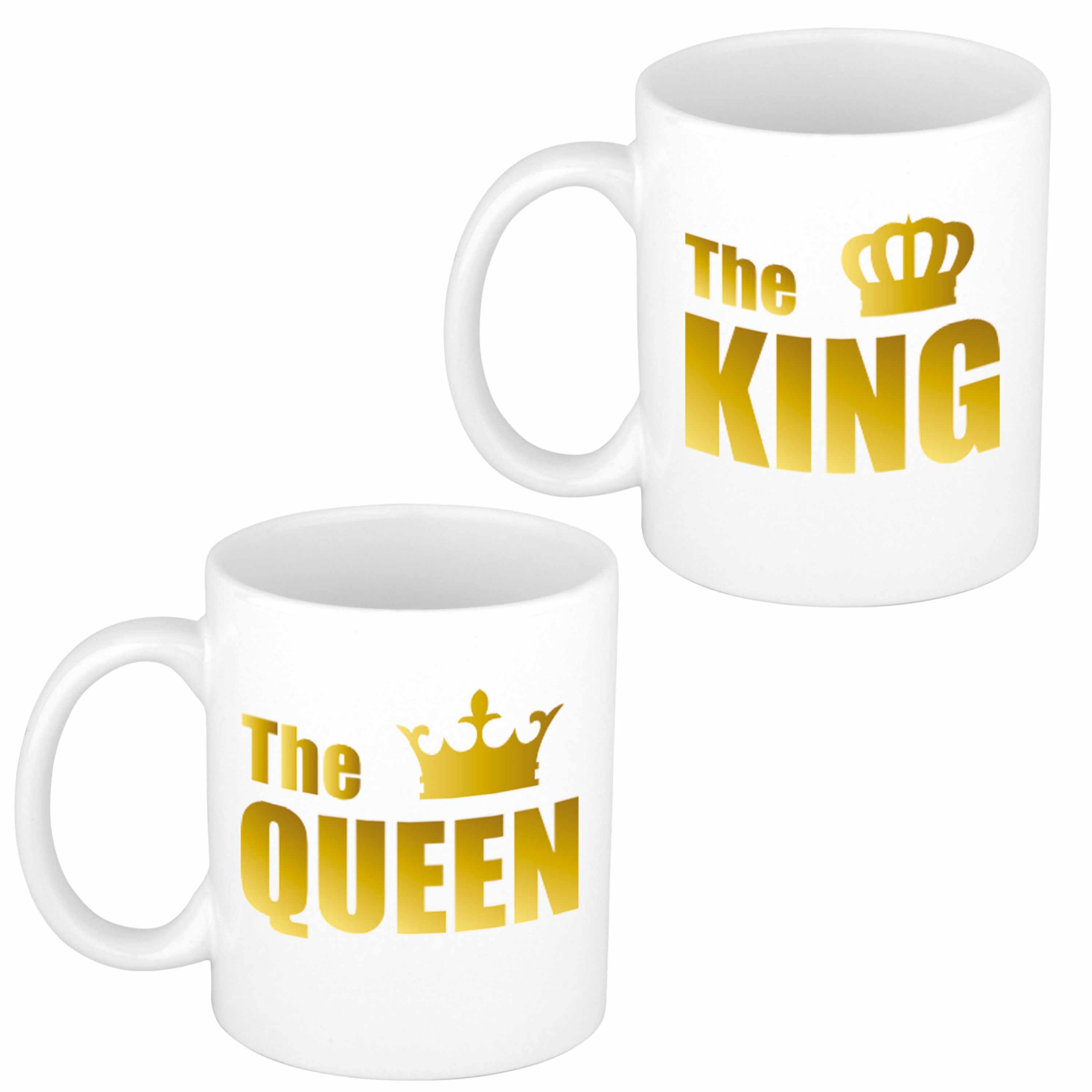 Cadeauset van gouden King en Queen mokken/bekers 300 ML -