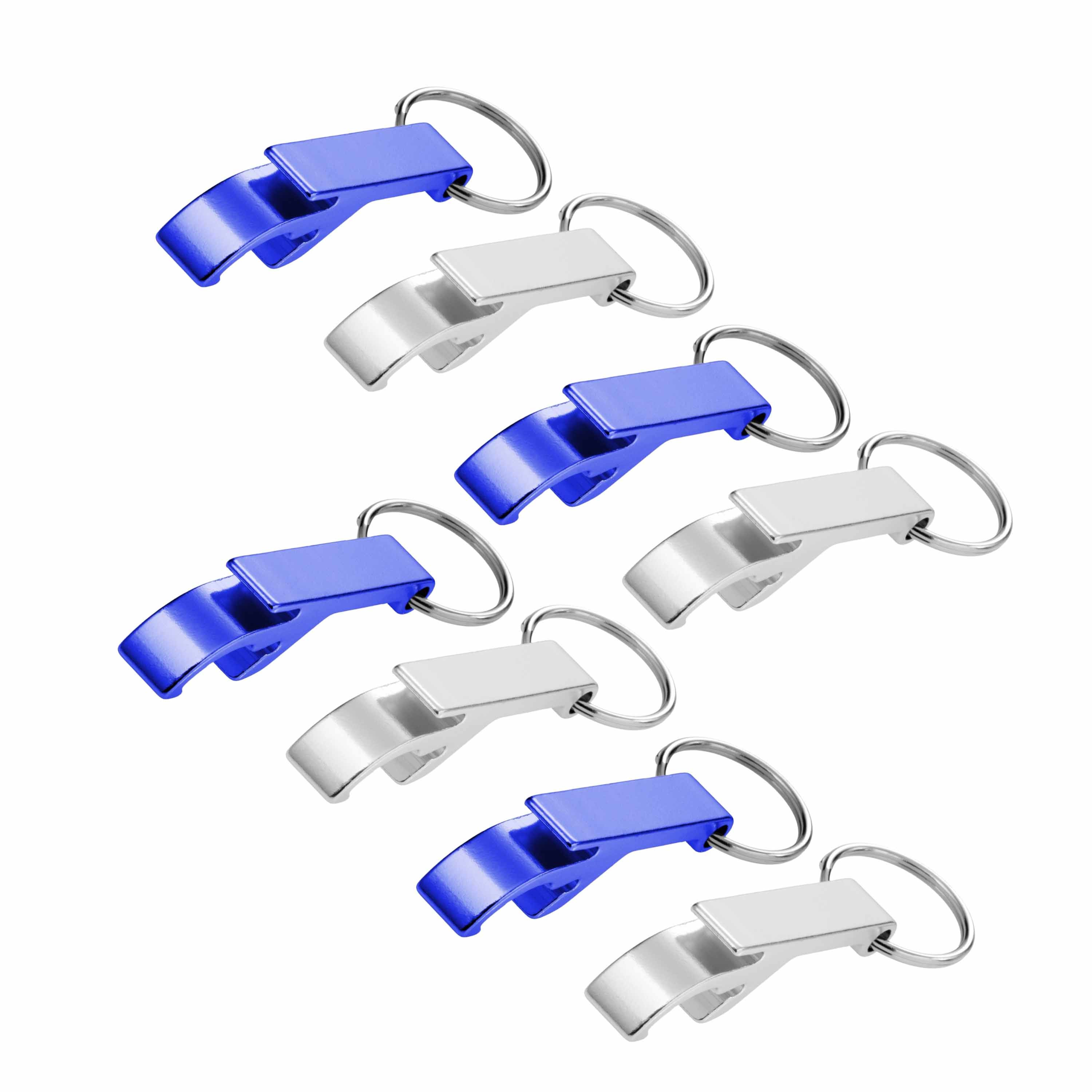 10x stuks Flessen openers met sleutelhanger zilver en blauw 6 cm -