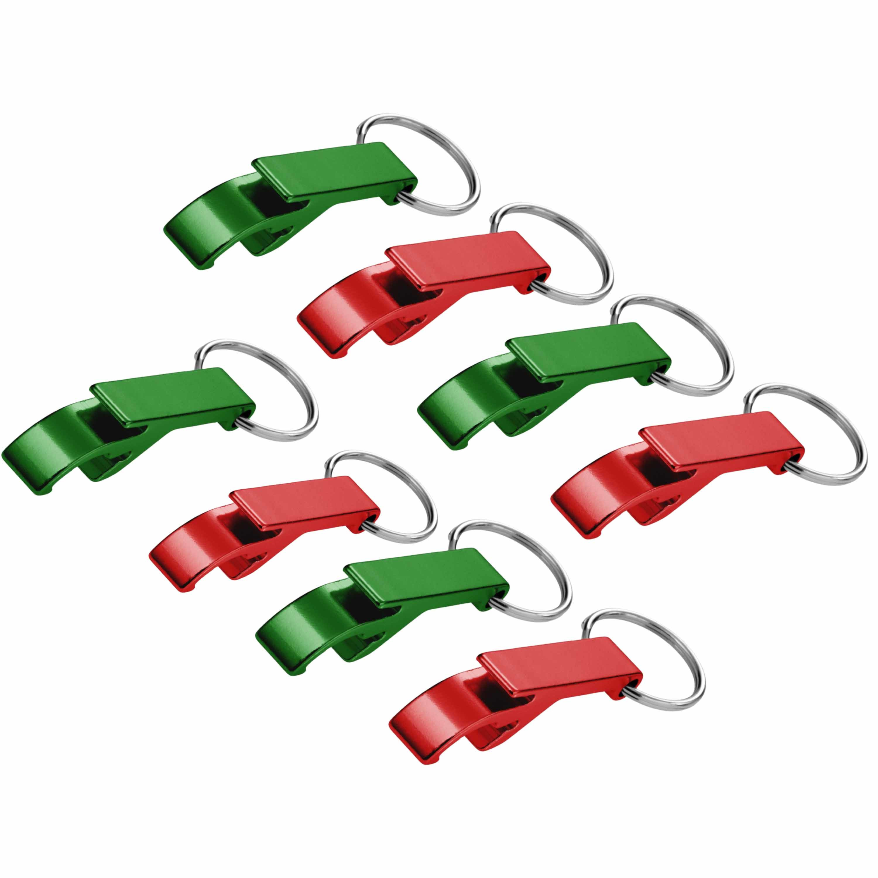 8x stuks Flessen openers met sleutelhanger groen en rood 6 cm -