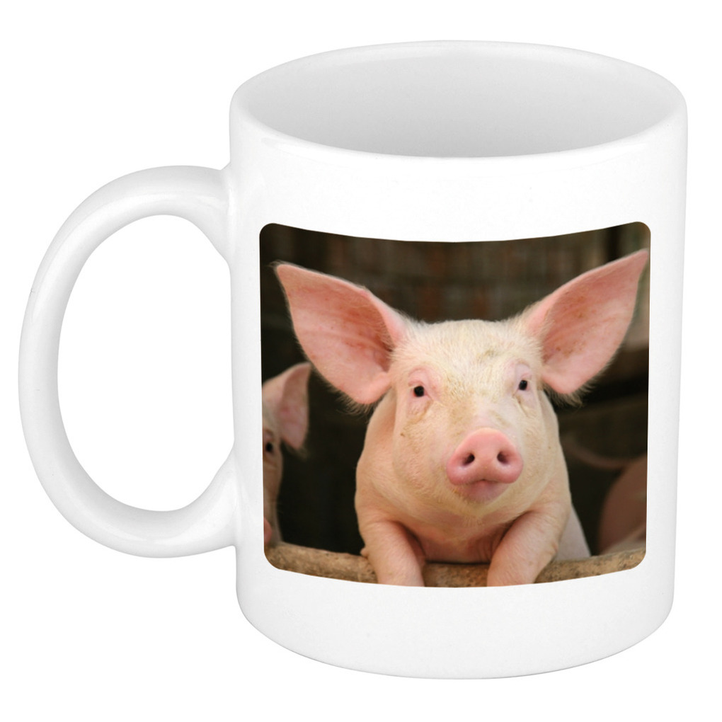 Dieren foto mok varken - varkens beker wit 300 ml -