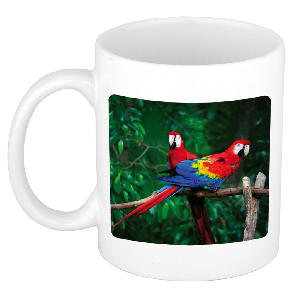 Dieren foto mok papegaai - papegaaien beker wit 300 ml -