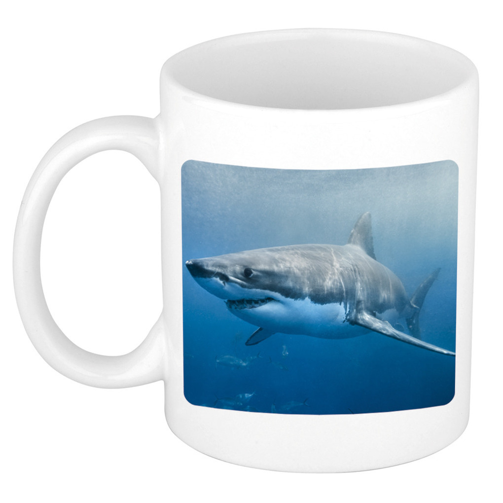Dieren foto mok haai - haaien beker wit 300 ml -