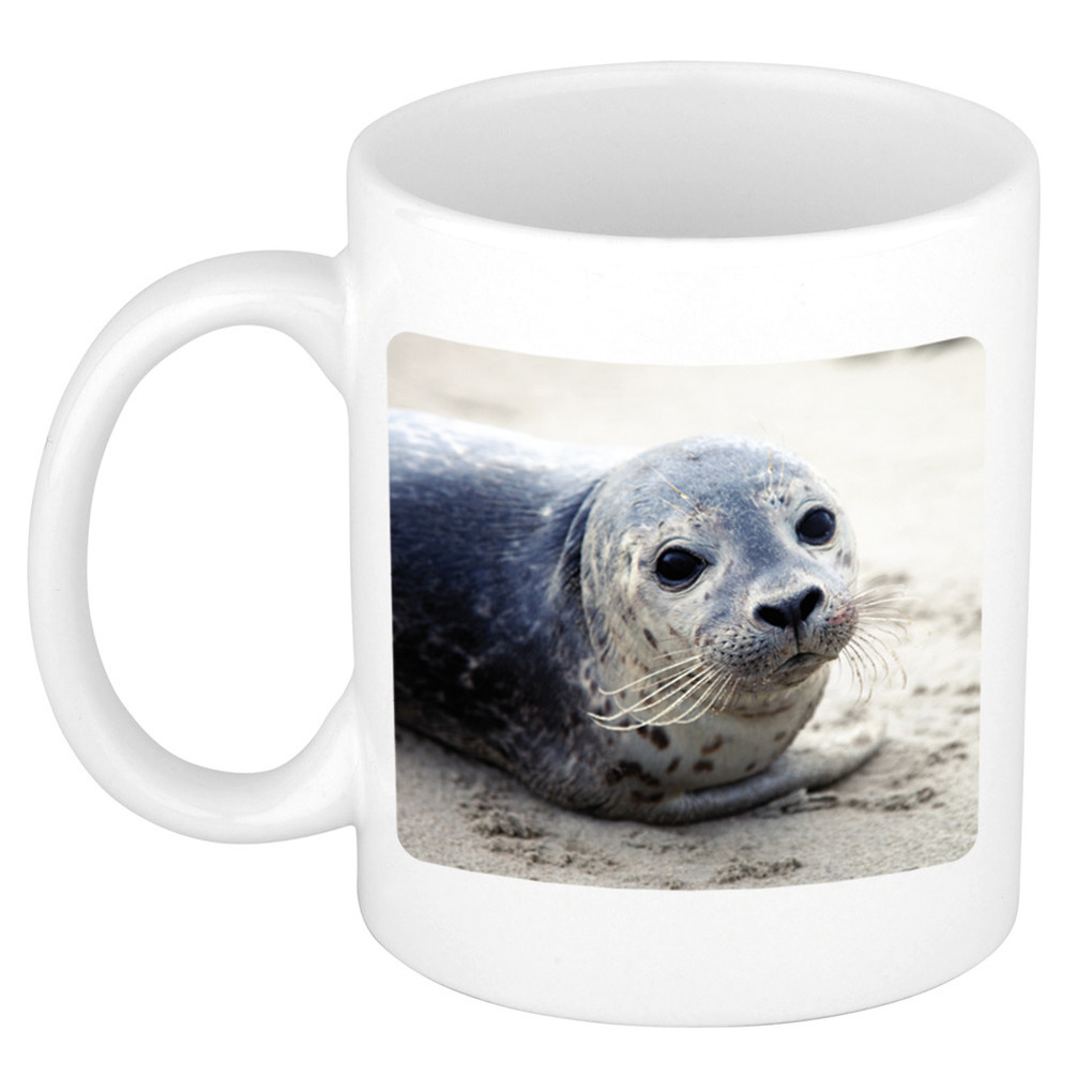 Dieren foto mok zeehond - zeehonden beker wit 300 ml -