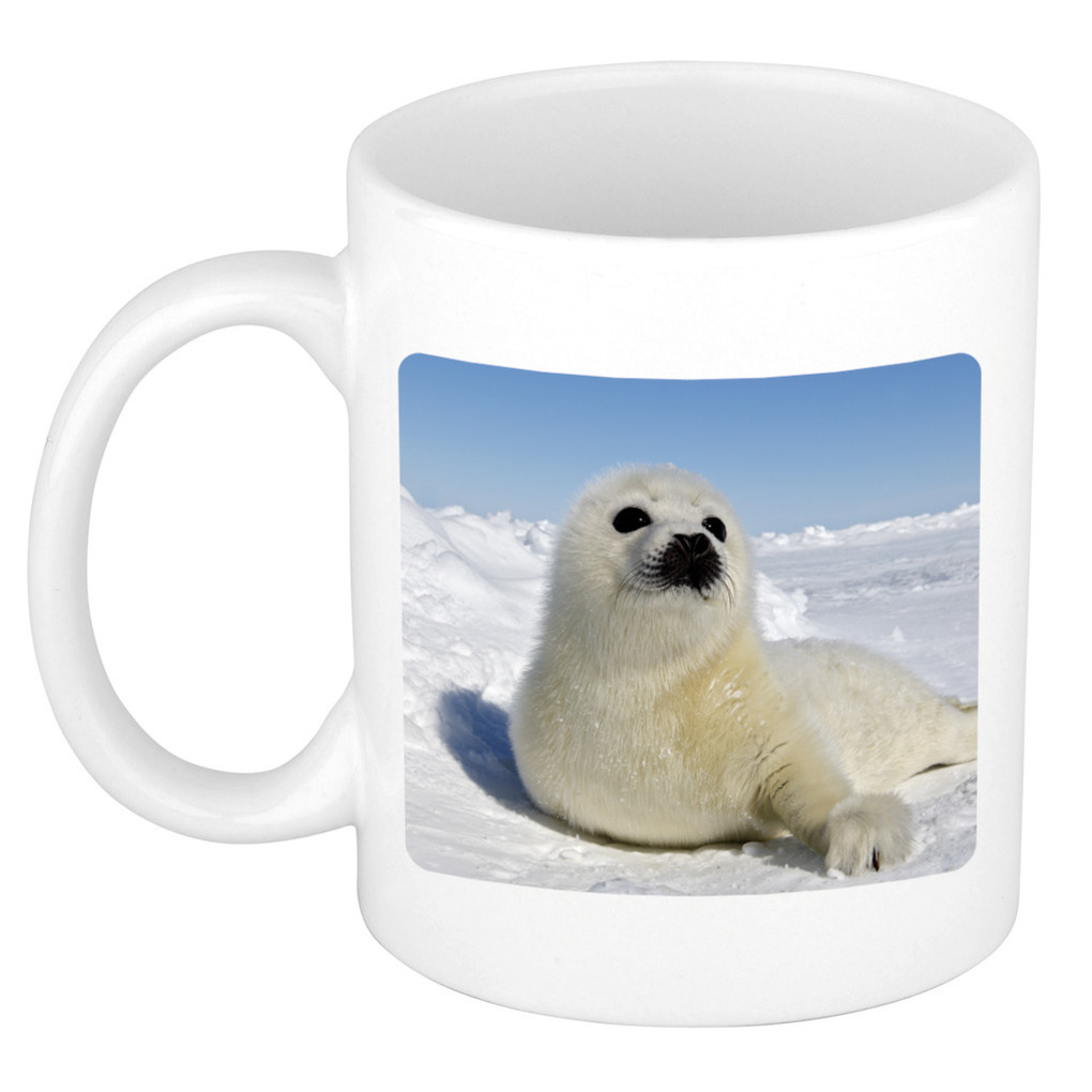 Dieren foto mok zeehond - zeehonden beker wit 300 ml -