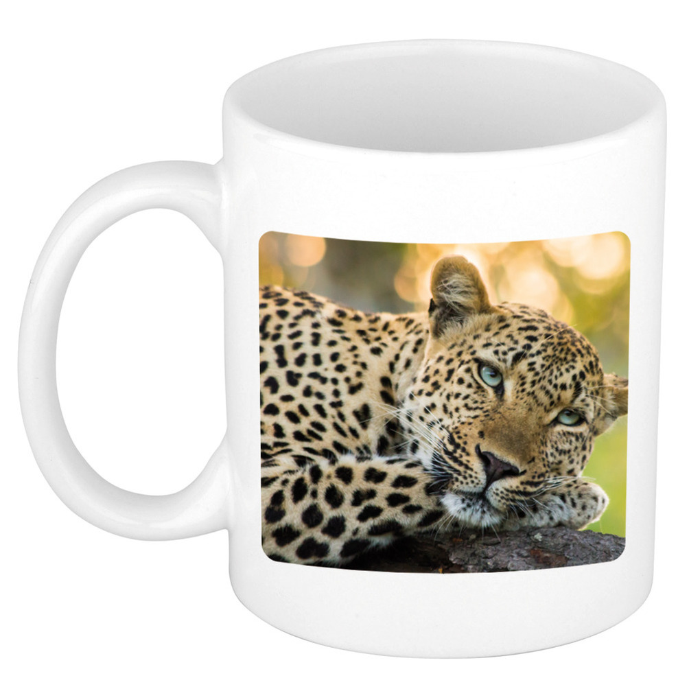 Dieren foto mok luipaard - jaguars/ luipaarden beker wit 300 ml -