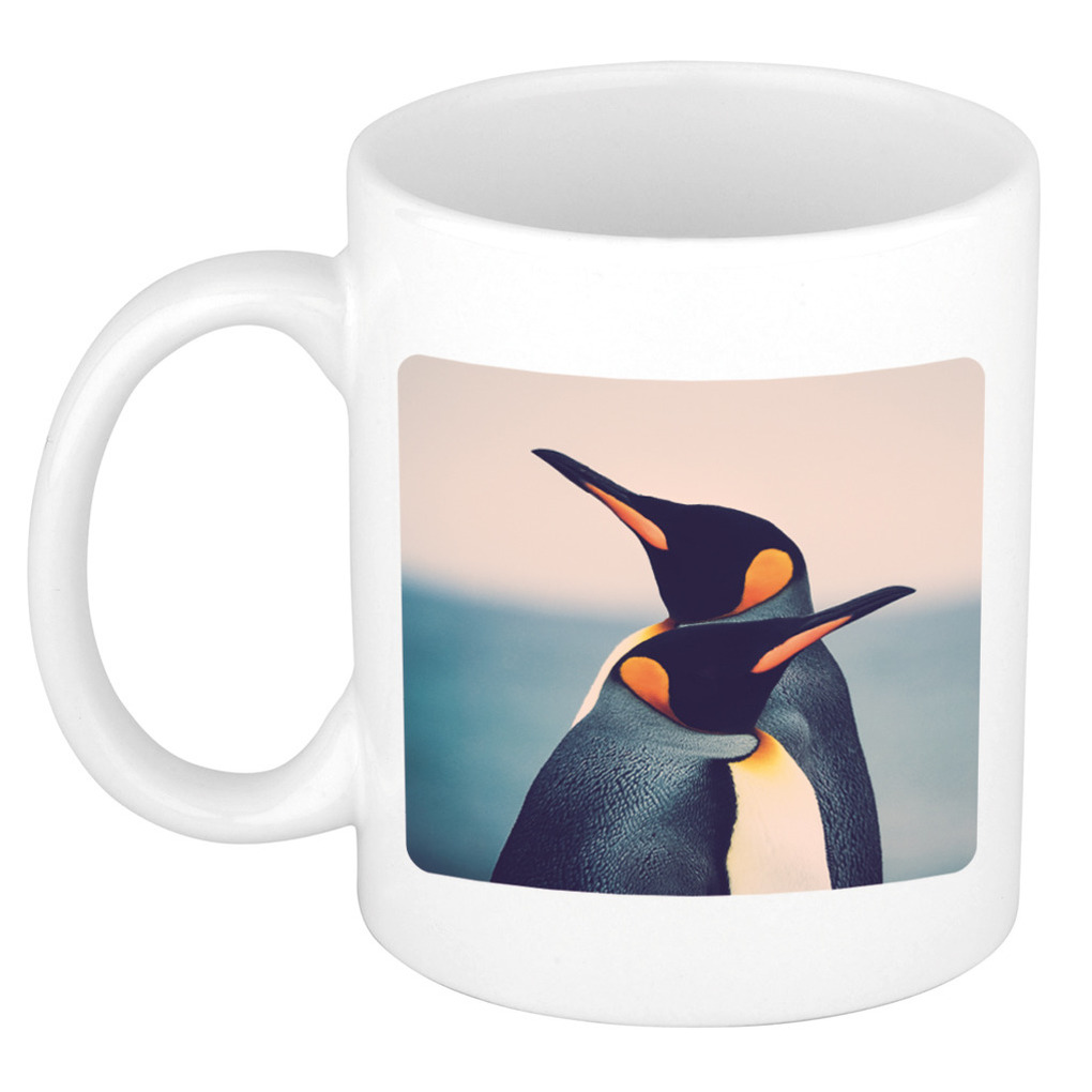 Dieren foto mok pinguin - pinguins beker wit 300 ml -