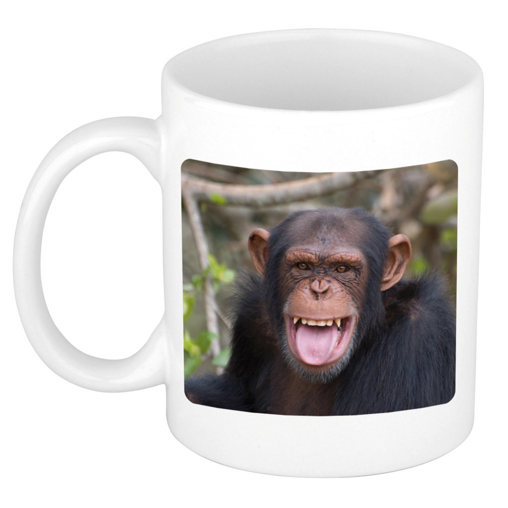 Dieren foto mok chimpansee - apen beker wit 300 ml -