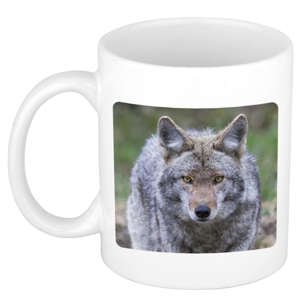 Dieren foto mok wolf - wolven beker wit 300 ml -
