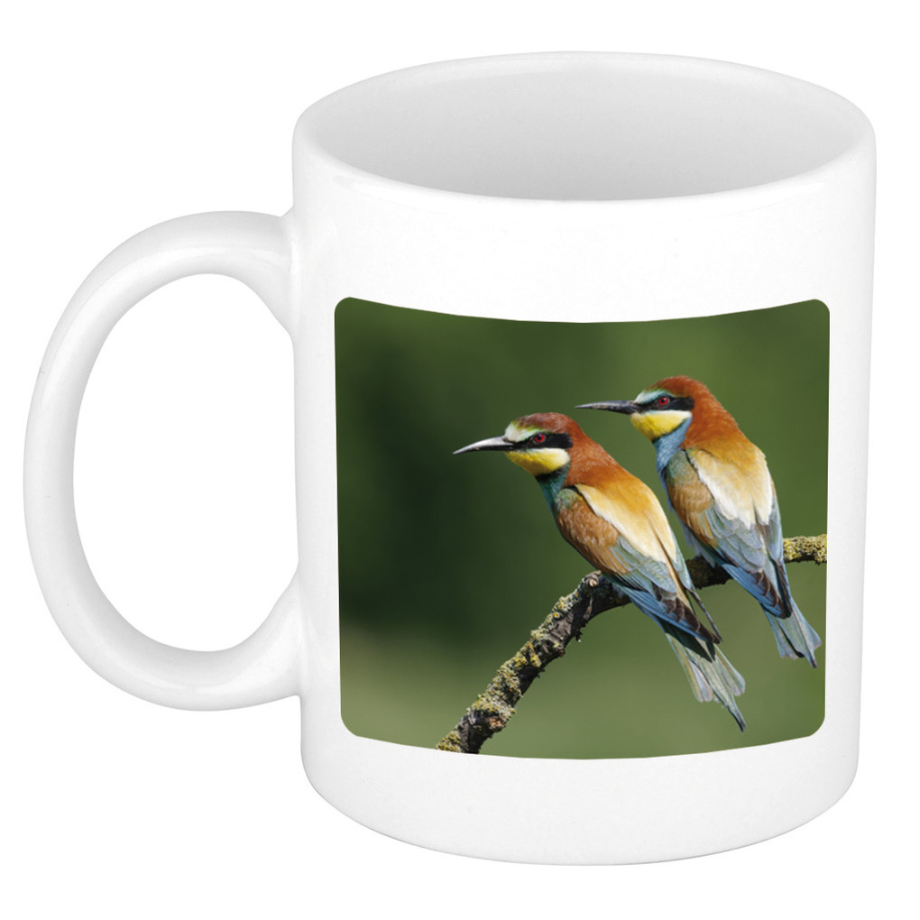 Dieren foto mok bijeneter vogel - vogels beker wit 300 ml -