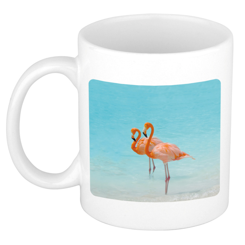 Dieren foto mok flamingo - flamingo vogels beker wit 300 ml -
